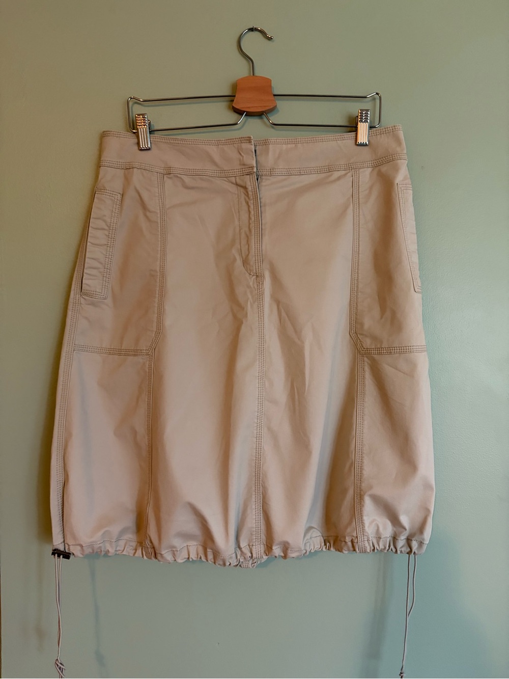 DKNYC Cargo Skirt Womens 8 Beige Gorpcore Utility Drawstring Hem Midi Casual Y2K